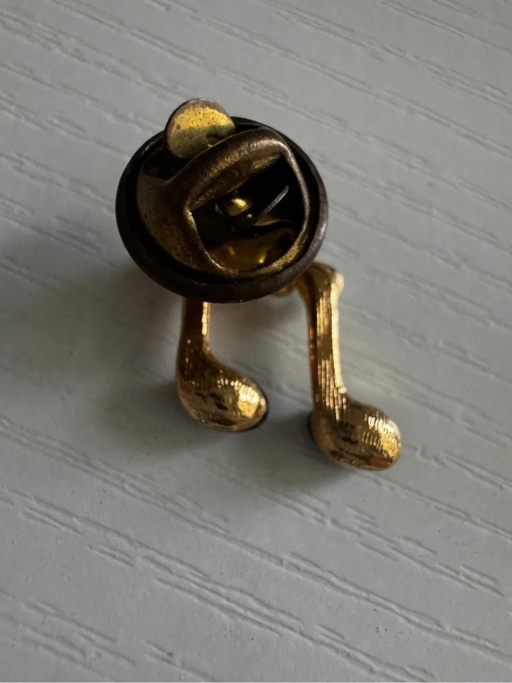 Vintage Gold Tone Musical Note Pin, Rhinestone & Black Cabochon Accents